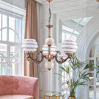 ÜÇ  KOLLU ZAMAK AVİZE BAKIR KREM ÇİNİLİ KAHVERENGİ ÇİZGİLİ BEYAZ CAMLI