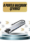8 Portlu Macbook Çevirici Type C Hub  SD TF USB Çoğaltıcı Ethernet