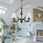 ÜÇ KOLLU METAL ESKİTME CADENA DÖKÜM ZAMAK AVİZE MAT BEYAZ CAMLI