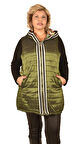 ULTİMOD YEŞİL RENGİ ŞİŞME UZUN ÖNÜ ŞERİTLİ KAPİŞONLU İÇİ DESENLİ ASTARLI YELEK ULT5135