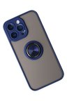 Newface iPhone 14 Pro Max Kılıf Montreal Yüzüklü Silikon Kapak - Lacivert