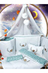60x120 Nakışlı Bebek Uyku Seti İsimli - Lüks Cibinlik Ve Aparat - Dalda Oturan Fil Motifli
