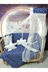 60x120 Bebek Uyku Seti - Cibinlik Ve Aparat - Lacivert Yıldız Desen