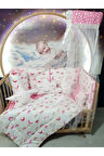 70x130 Bebek Uyku Seti - Cibinlik Ve Aparat - Pembe Ay Yıldız Desen