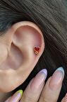 Gold Mini Kırmızı Kalpli Helix Piercing Kıkırdak Lob