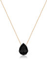 Fasetli Kesim Üç Boyutlu Siyah Damla Kolye - Rose Altın Kaplama 925 Ayar Gümüş Zincir - UVPS100271