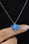 Kadın Mavi Opal Taşlı Kamelya Gümüş Kolye