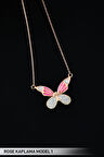 925 Ayar Gümüş Rose Kaplama Pembe Sedef Mineli Kelebek Kolye Model 1