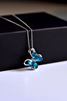 925 Ayar Gümüş Rodyum Kaplama Zirkon Taşlı Mavi Morpho Kelebeği Kolye