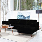 Ürgüp Siyah Modern Rahat Köşe Takımı Yumuşak Sünger Yüksek Ayak Pati Dostu Baby Face Kumaş Pofuduk Sol Köşe