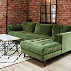 Ürgüp Yeşil Modern Rahat Köşe Takımı Yumuşak Sünger Yüksek Ayak Pati Dostu Baby Face Kumaş Pofuduk Sol Köşe