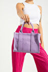 Kadın Lila The Tote Bag Askılı Fermuarlı El ve Omuz Çantası