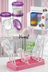 Anne Bebek Seti Biberon Kurutucu, 50ml ve 180 ml Anne Sütü Mama Saklama Kabı- 9'lü Set