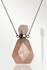 Sertifikalı Parfüm Şişe Tasarımlı Pembe Kuvars Taşı Kolye - Gümüş Aparat
