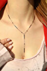 Çelik Uzun Zincir Kolye İnce Çubuk ve Topçuklu Dekolte Kolyesi