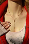 Çelik Uzun Zincir Kolye İnce Çubuk ve Topçuklu Dekolte Kolyesi