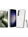 Vendas Samsung Galaxy S24 Kılıf Magsafe Şarj Özellikli Şeffaf Sert Pc Zore Embos Kapak + Cam Ekran Koruyucu