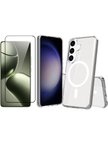 Vendas Samsung Galaxy S25 FE Kılıf Magsafe Şarj Özellikli Şeffaf Sert Pc Zore Embos Kapak + Cam Ekran Koruyucu