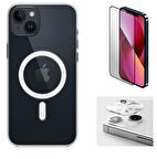 Vendas iPhone 14 Uyumlu ( iPhone 14 ) Magsafe Şarj Destekli Darbe Dirençli Fit Hard Silikon Kılıf + Kamera Lens + Cam Ekran Koruyucu