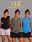 Kadın Konfor Modeli Oversize Kolsuz Terletmeyen Penye Kumaş Bisiklet Yaka 3'lü Sporcu Atlet Seti