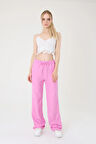 Kadın Pembe Keten Karışımlı Bol Kesim Pantolon