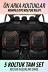 Seat Favorit  Uyumlu 5 KOLTUK TAM SETPREMİO SERİSİ TAY TÜYÜ OTO KOLTUK KILIFI KOKMA TERLETME YAPMAZ KIRMIZI DİKİŞ DETAYLI