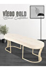 Viego Gold Exclusive Bench Lüks Metal Gold Ayak, Chester Model Yatak Ucu Krem Puf