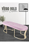 Viego Gold Exclusive Bench Lüks Metal Gold Ayak, Chester Model Yatak Ucu Pembe Puf