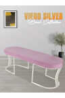 Viego Silver Smooth Bench Lüks Metal Gümüş Ayak, Chester Model Yatak Ucu Pembe Puf