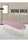 Viego Gold Smooth Bench Lüks Metal Gold Ayak, Chester Model Yatak Ucu Pembe Puf