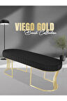 Viego Gold Striped Bench Lüks Metal Gold Ayak, Chester Model Yatak Ucu Antrasit Puf