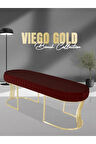 Viego Gold Striped Bench Lüks Metal Gold Ayak, Chester Model Yatak Ucu Bordo Puf