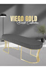 Viego Gold Striped Bench Lüks Metal Gold Ayak, Chester Model Yatak Ucu Gri Puf