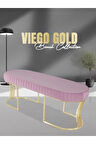 Viego Gold Striped Bench Lüks Metal Gold Ayak, Chester Model Yatak Ucu Pembe Puf