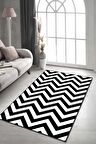 Siyah Kaymaz Tabanlı Yıkanabilir Zigzag Mutfak Halısı AR008
