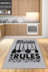 Gri Kaymaz Tabanlı My Kitchen My Rules Mutfak Halısı AR016