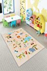 Bej Kaymaz Tabanlı Otoyollu Oyun Halısı Çocuk Halısı AR050