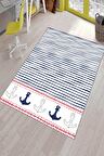 Lacivert Kaymaz Tabanlı Denizci Temalı Çocuk Halısı AR1138