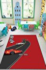 Kırmızı Kaymaz Tabanlı Yıkanır Arabalı Çocuk Halısı AR1266