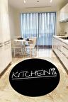 Siyah Kaymaz Kitchen Yazılı Yuvarlak Mutfak Halısı AR430