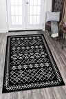 Siyah Kaymaz Taban Yıkanan Etnik Desenli Mutfak Halısı AR679
