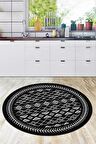 Siyah Kaymaz Taban Etnik Desen Yuvarlak Mutfak Halısı AR911
