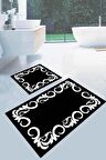 Siyah Çerçeveli Desen Banyo Halısı Klozet Paspas Seti BS032