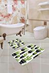 Yeşil Kaktüslü Desen Banyo Halısı Klozet Paspas Seti BS244
