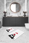 Ekru Kedi Desenli Banyo Halısı Klozet 2'li Paspas Seti BS249