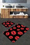 Kırmızı Fashion Banyo Halısı Klozet Takımı Paspas Seti BS265