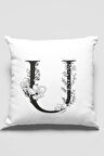 Çift Taraflı Beyaz U Harfli Yastık Kırlent Kılıfı KRL523