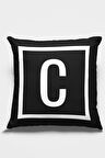 Çift Taraflı Siyah C Harfli Yastık Kırlent Kılıfı KRL595