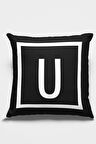 Çift Taraflı Siyah U Harfli Yastık Kırlent Kılıfı KRL616