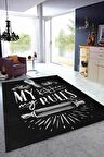 Siyah Kaymaz Tabanlı My Kitchen My Rules Mutfak Halısı MT41
